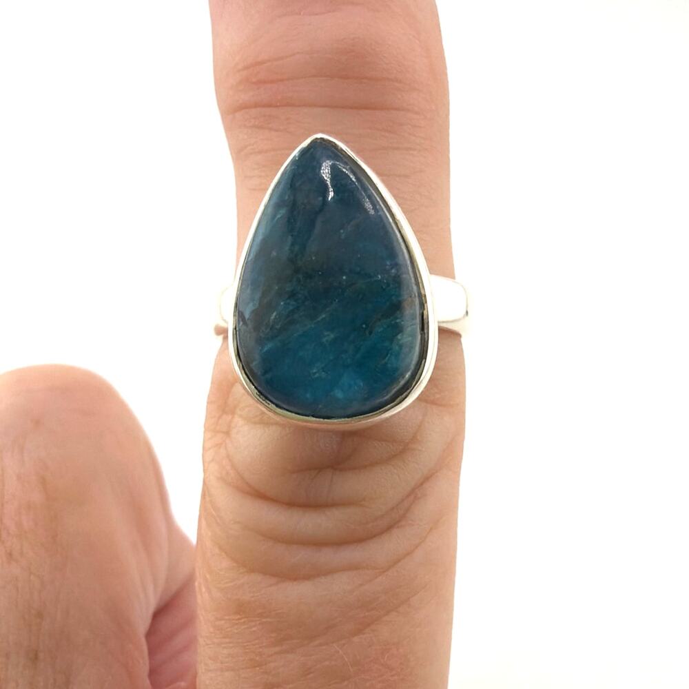Sterling Silver Blue Apatite Teardrop Ring Minimalist Artisan Jewelry 6.5 - Picture 5 of 6